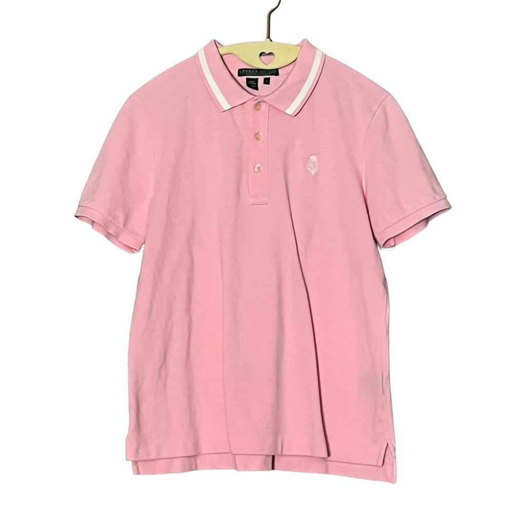 Ralph Lauren Women’s Pink White Stripe Collar Polo T-shirt